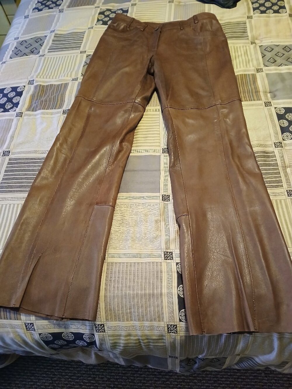 Danier Leather Chestnut Brown Leather Flare Jeans